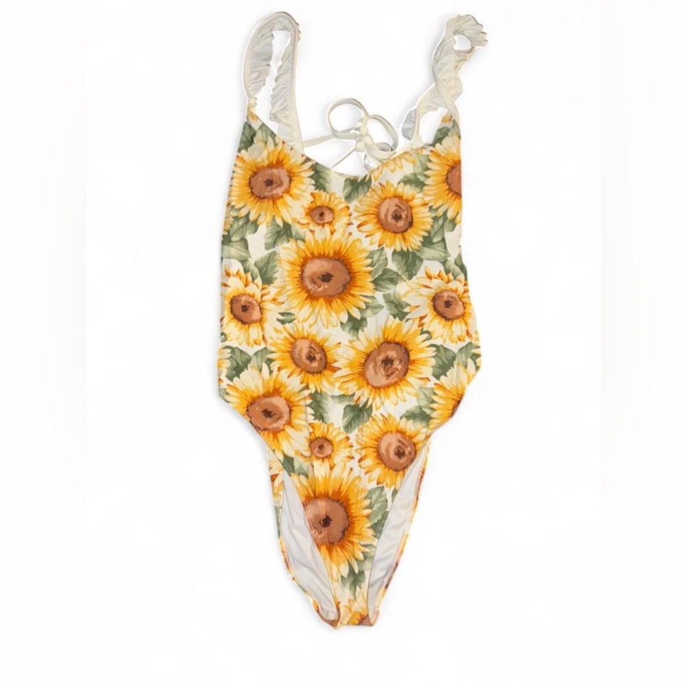 Forever 21 Sunflower Print One-Piece Swimsuit - Yellow, Green, Brown